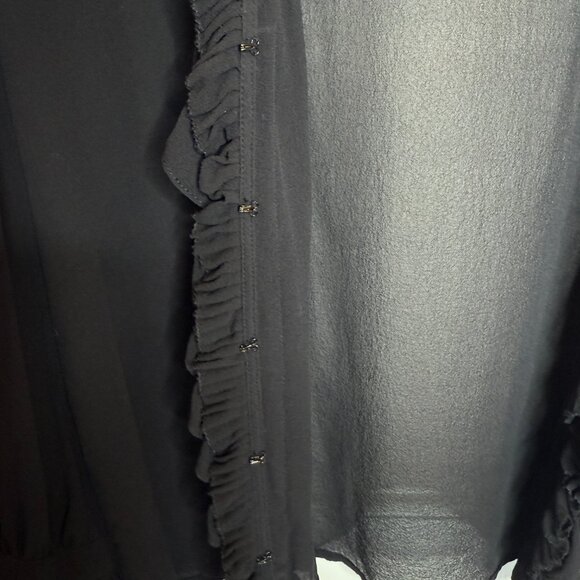 DKNY Black Silk Ruffle Front Blouse Size 6 Sheer Long Sleeve Top - Picture 12 of 12